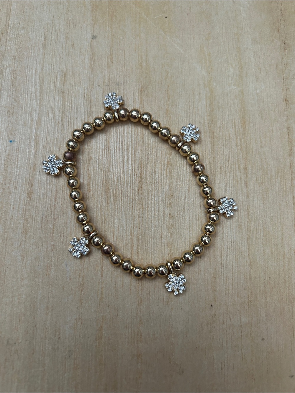BaubleBar Gold Bead Bracelet with Crystal Flower Charms